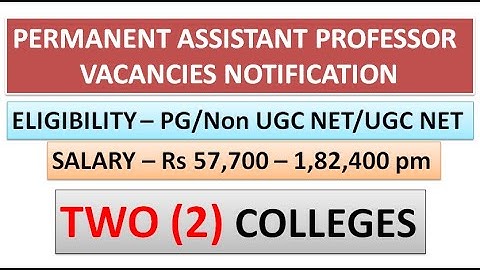 Permanent Assistant Professor Vacancies in 2 Colleges | No Exam | Non UGC NET/UGC NET | Rs 57,700 pm