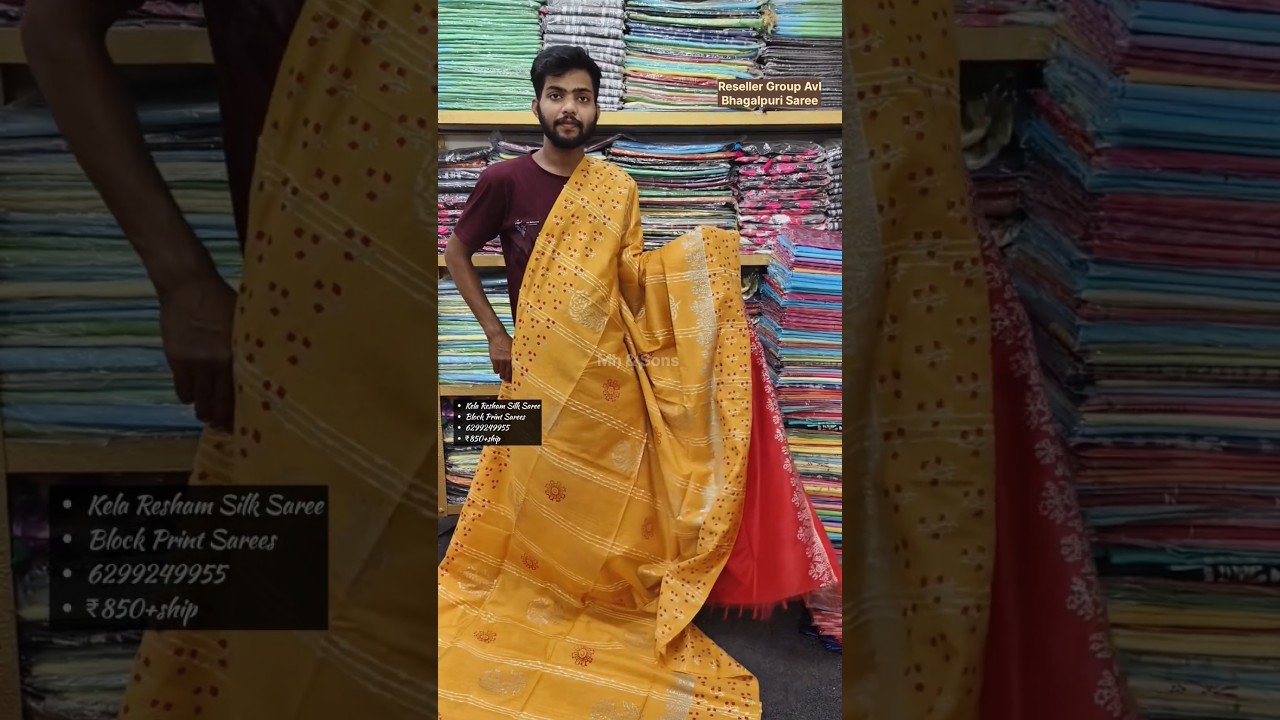 kela resham silk saree | ajrakh Print silk saree 