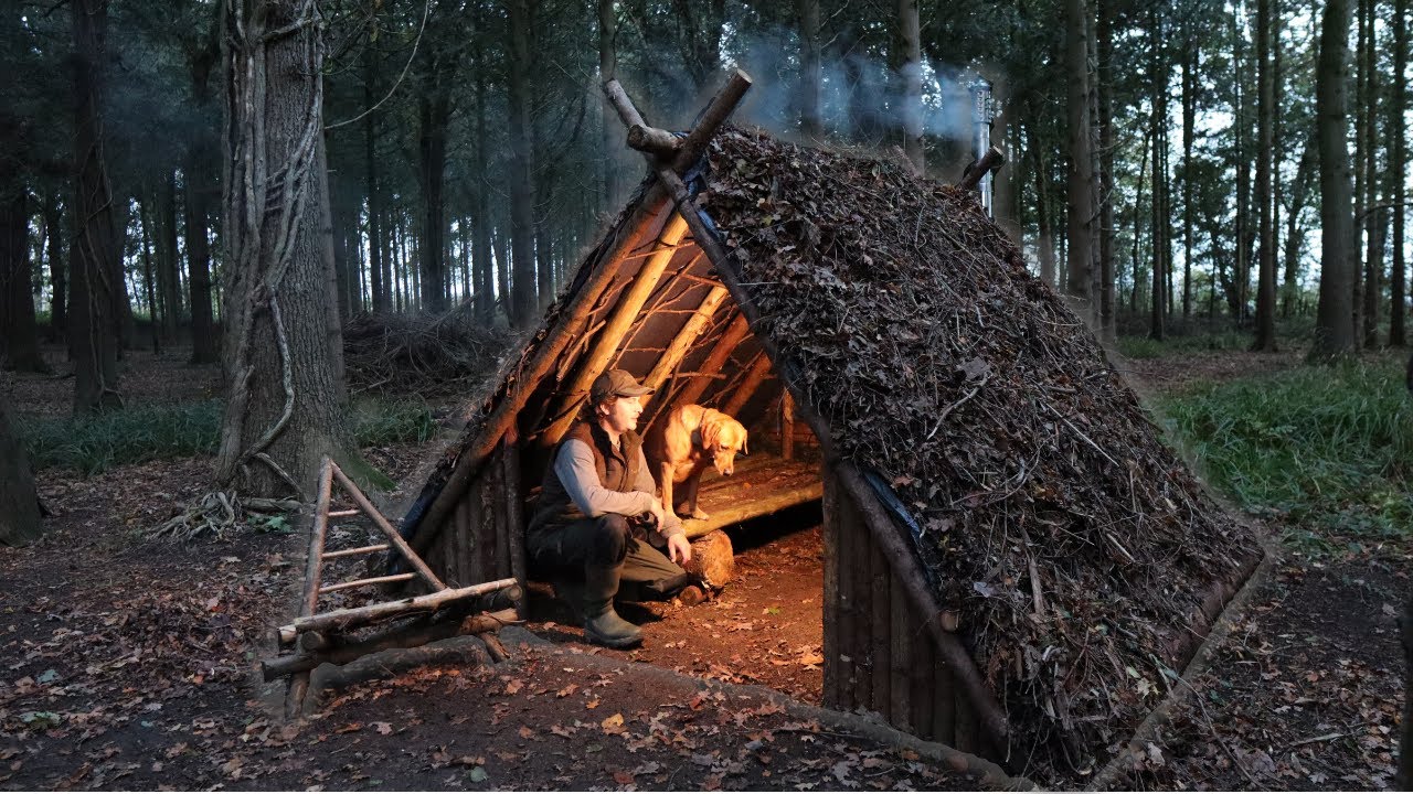 Building a Bushcraft Viking House in the Woods, Fire, Wilderness Cooking, Survival Project