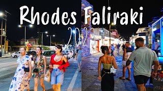 Faliraki Rhodes, (Rhodos) nightlife walking tour 4k, Rodos, Greece 2023
