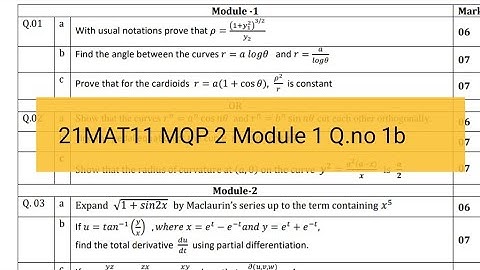 21MAT11 | Model Question Paper 2 (question no 1b) | Module 1 | Angle between the Curves |