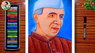 Pandit Jawaharlal Nehru Drawing easy with oil pastel।Children's day drawing।Chacha Nehru Drawing screenshot 3