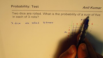 Two Dice Roll Probability of Sum of 5 in Three Consecutive Rolls