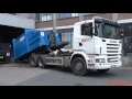 4K| Scania R500 Hook Lift Picking Up Compactor