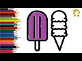 How to draw a ice cream. Coloring page/Drawing and painting for kids. Learn colors.