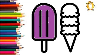 How to draw a ice cream. Coloring page/Drawing and painting for kids. Learn colors.