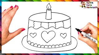 How To Draw A Birthday Cake Step By Step 🎂  Birthday Cake Drawing Easy