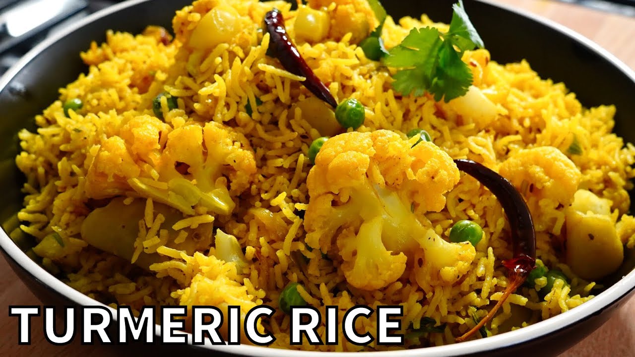 ONE POT TURMERIC RICE WITH CAULIFLOWER & GREEN PEAS | VEG TEHRI