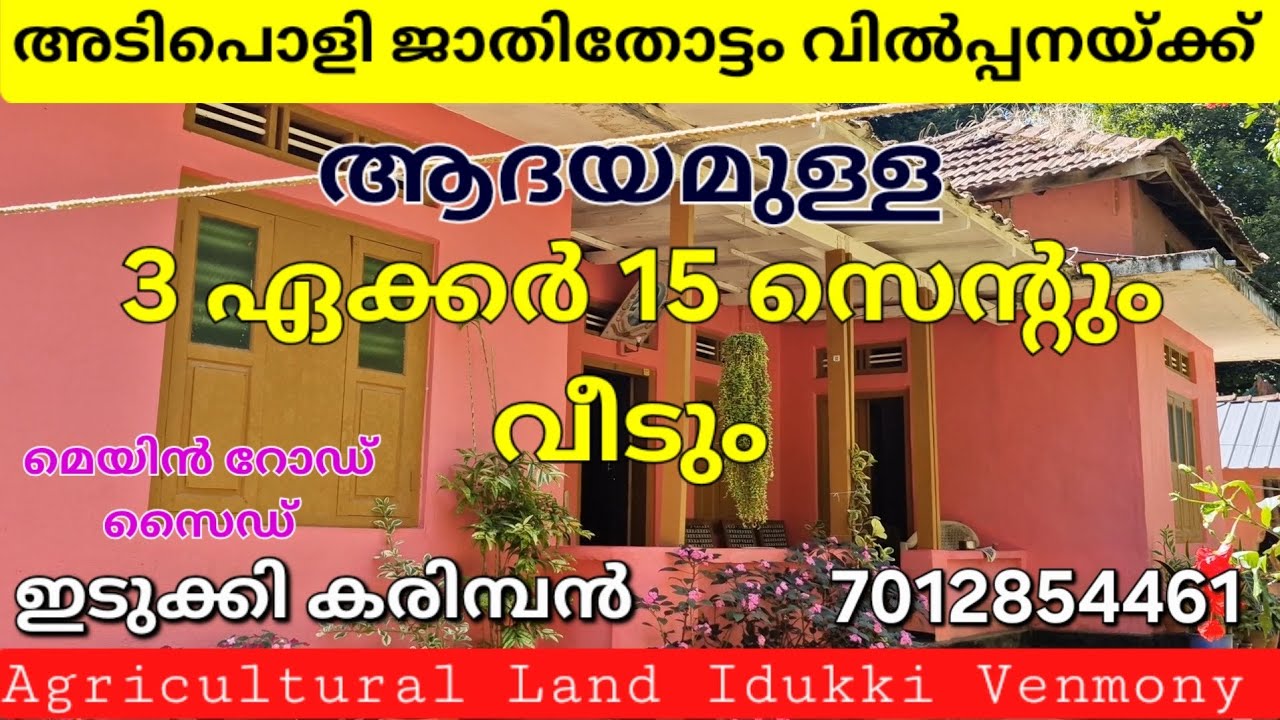 അടിപൊളി ജാതിത്തോട്ടം.. 3 ഏക്കർ ഏക്കർ 15 സെന്റും വീടും. നല്ല ആദായം. മെയിൻ റോഡ് സൈഡ്. ഇടുക്കി കരിമ്പൻ 