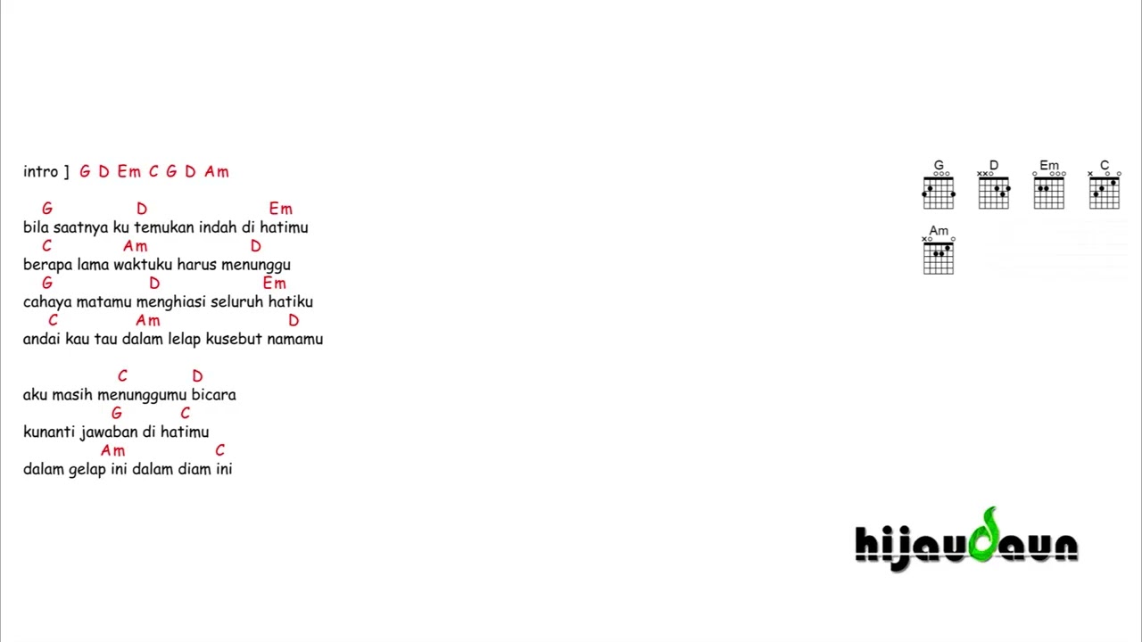 kunci gitar \u0026 lirik lagu | Hijau Daun - sampai kau bicara