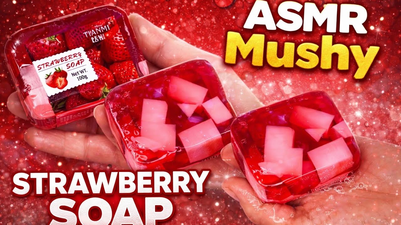 Strawberry Jelly Soap ASMR 🤤 Super Satisfying Mushy Sounds