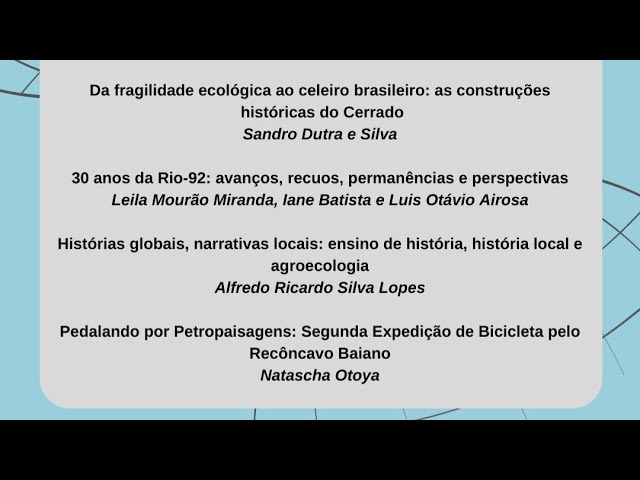 Mesa 01 // III Encontro Virtual de Laboratórios de História Ambiental do Brasil