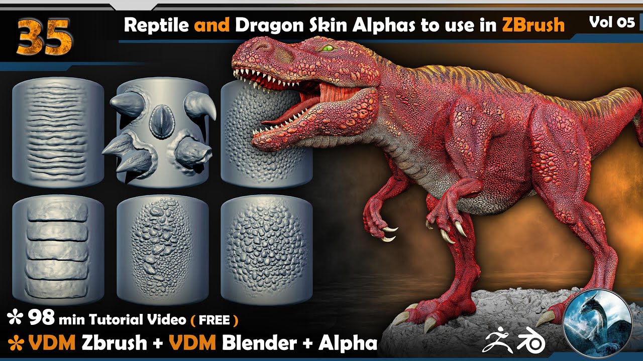 Detalhando um V-Rex com alphas personalizados no ZBrush 