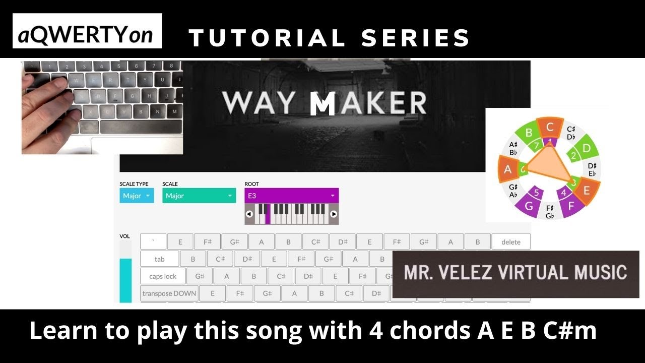 Learn To Play Way Maker With Aqwertyon With Just 4 Chords A E B C M Mr Velez Virtual Music Youtube