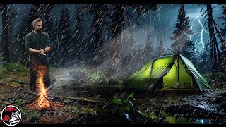 Thunder and Lightning  Heavy Rain Camp in the Secluded Forest  Solo ASMR Overnight Camp
