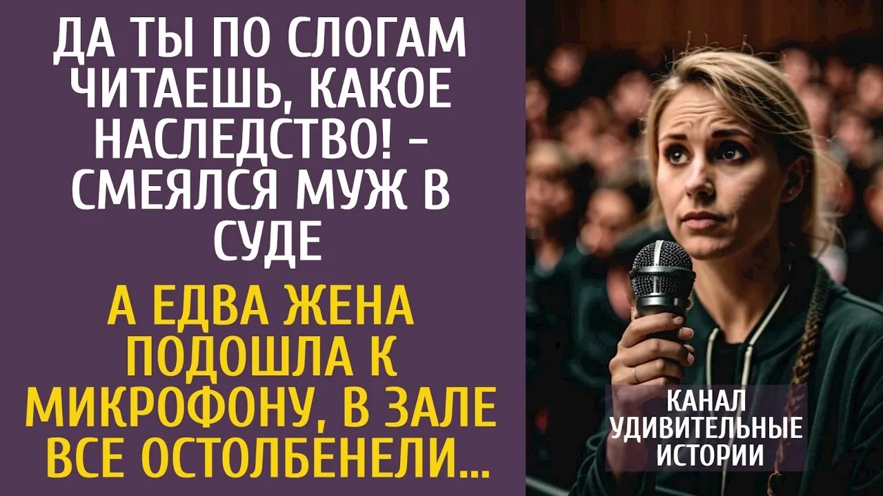 Да ты по слогам читаешь, какое наследство!   смеялся муж в суде… А едва жена подошла к микрофон