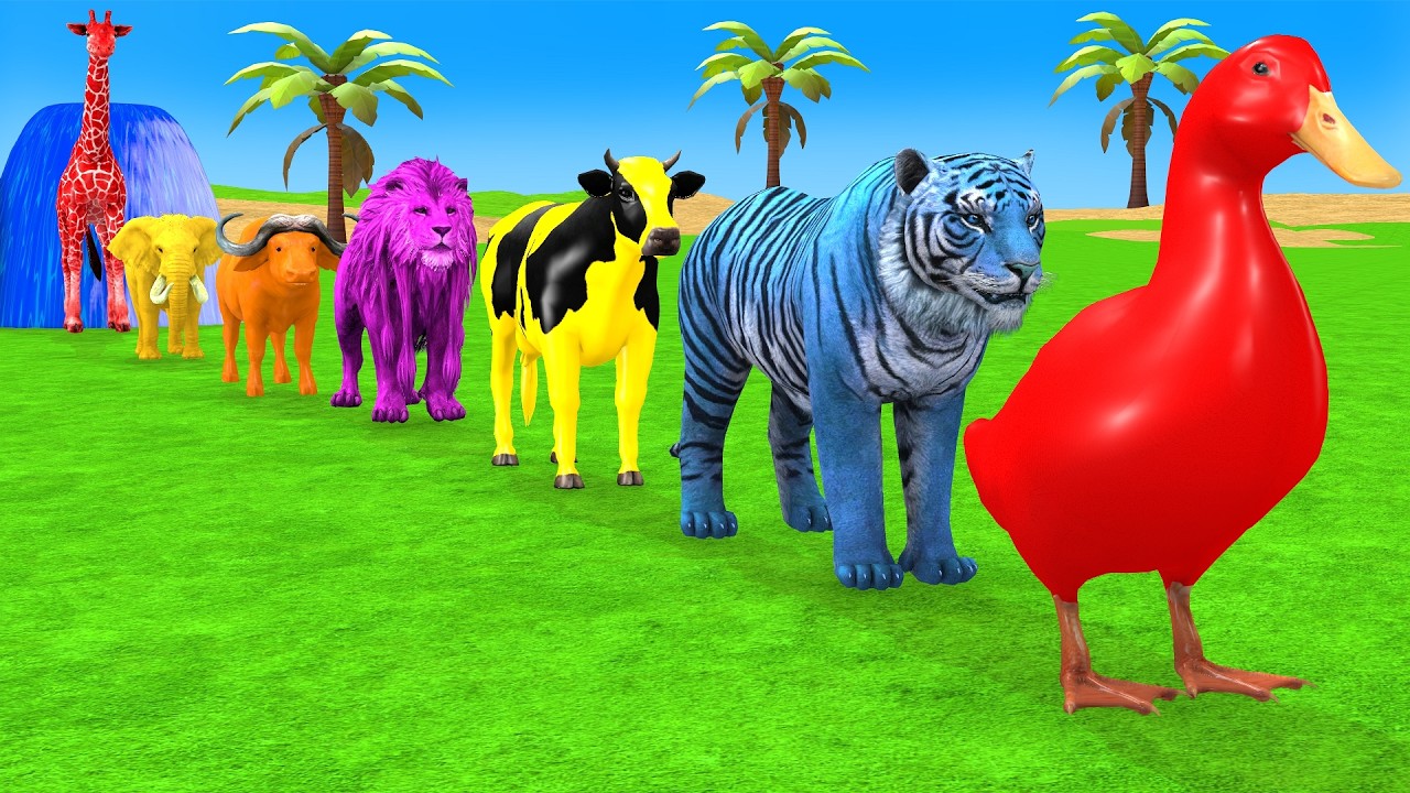 Long Slide Game with Cow Elephant Gorilla Hippopotamus Tiger 3d Animal Game Funny 3d Animals