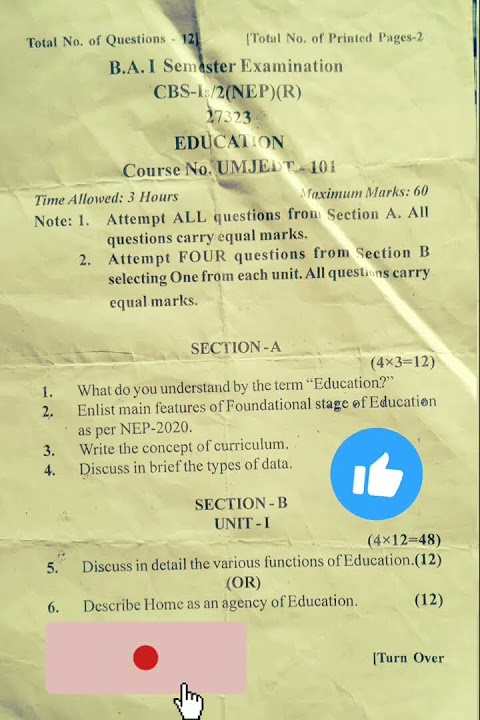 Education question paper BA 1st semester under (NEP) 2023 Jammu University