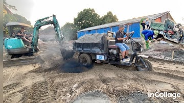 Công nông chở cát sa lầy cực căng , Máy xúc cứu hộ/Homemade tricycle carrying sand is very powerful