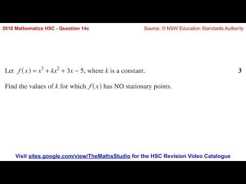 Mathematics HSC Revision (2018, Q14c, Applications of Differentiation - Stationary Points) [1340]