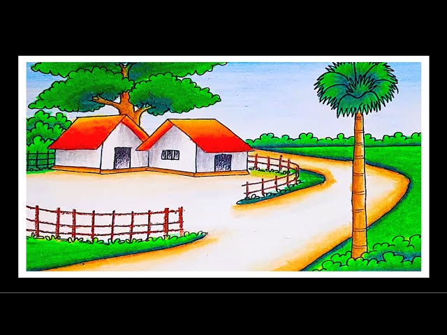 How to draw scenery of mountain step by step | Village scenery drawing for  Beginners - Yo… | Nature drawing for kids, Scenery drawing for kids, Easy  scenery drawing