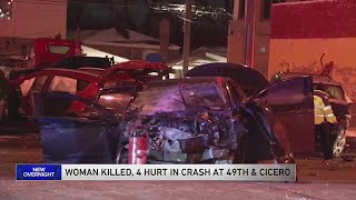 Woman killed, 4 others injured in car crash, police say