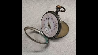Карманные серебренные часы ,,Remontoir Cylindre 10 Rybis