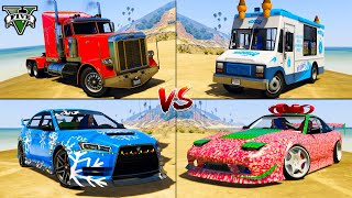 Coca Cola Truck vs Ice Cream Van vs Nissan Xmas vs Super Car - GTA 5 Christmas Cars Comparison