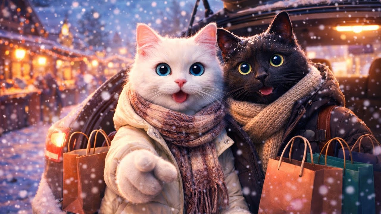 White Cat & Black Cat Winter Shopping Adventure ❄️🐱 | Cute Kids Long Story Video