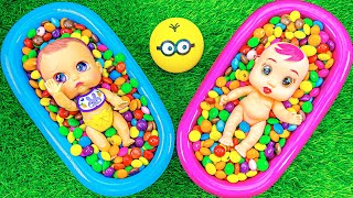 Oddly Satisfying Video | Full of 2 Rainbow BathTubs Candy with M&M's & Magic Slime Cutting ASMR #88