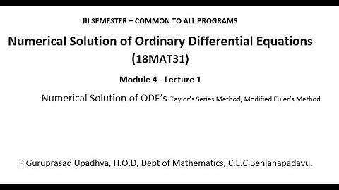 VTU TFN18MAT31 M4 L1 NUMERICAL SOLUTION OF DIFFERENTIAL EQUATIONS