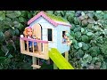 Elsa and Anna toddlers have a tree house
