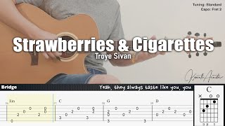 Strawberries & Cigarettes - Troye Sivan | Fingerstyle Guitar | TAB + Chords + Lyrics Resimi