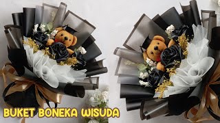 TUTORIAL BUKET BONEKA WISUDA LOW BUDGET MAWAR HITAM 2,5 LEMBAR CELLOPHANE WRAPPING MANGKOK