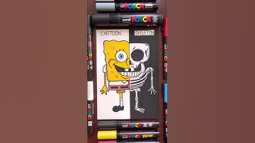 Drawing SpongeBob In 2 Different Styles Pt.2 #cartoon #spongebob #shorts #skeleton #art