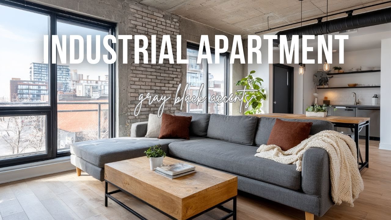 Smart Small Industrial Apartment Layout with light gray black accents and warm wood