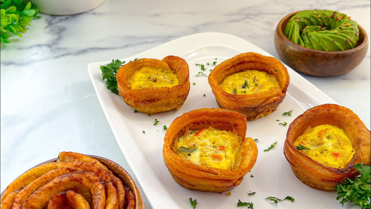 Plantain and egg muffins with saltfish | Plantain Recipe | Salted Codfish Recipe || FRUGALLYT