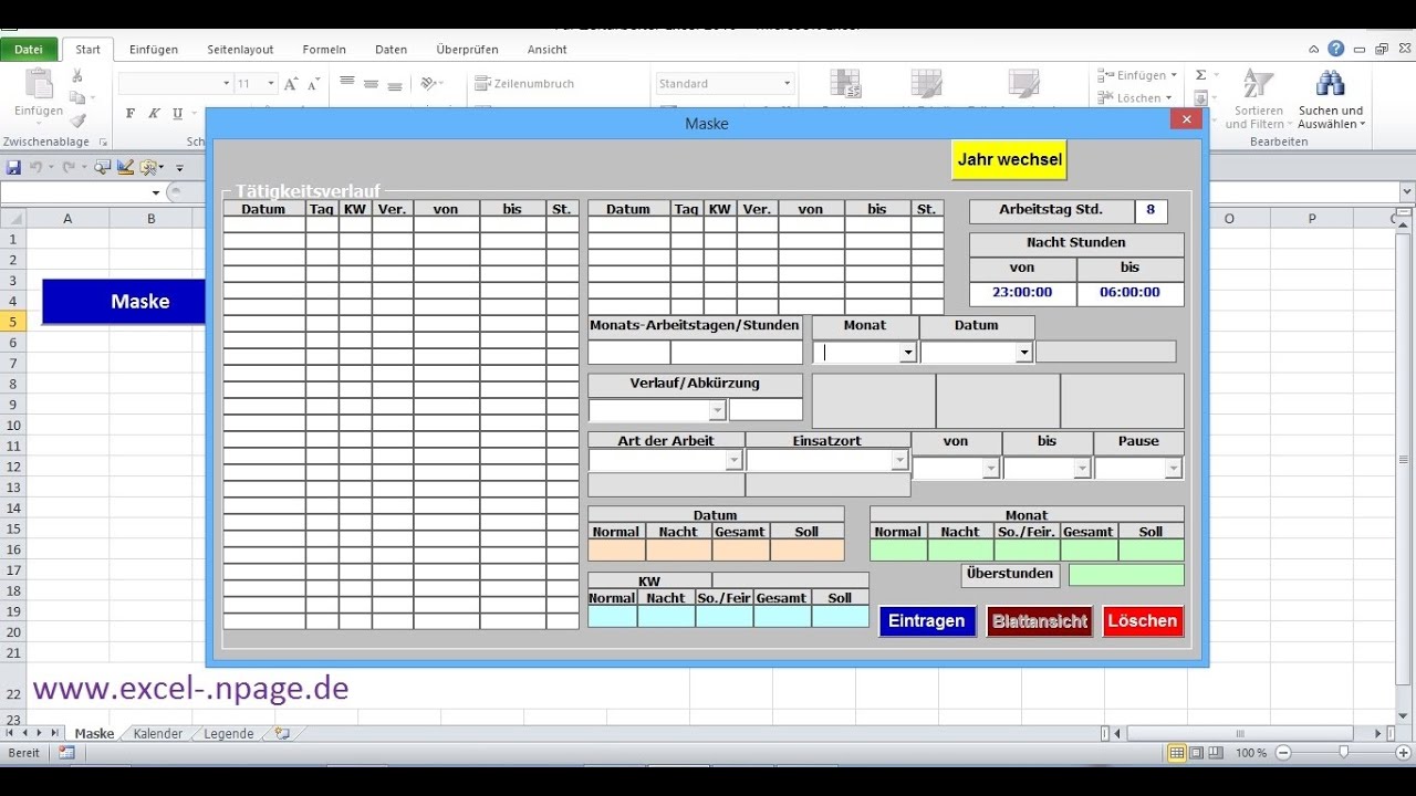 1_Zeiterfassungsprogramm in Excel selber erstellen. Excel-Arbeitsmappe