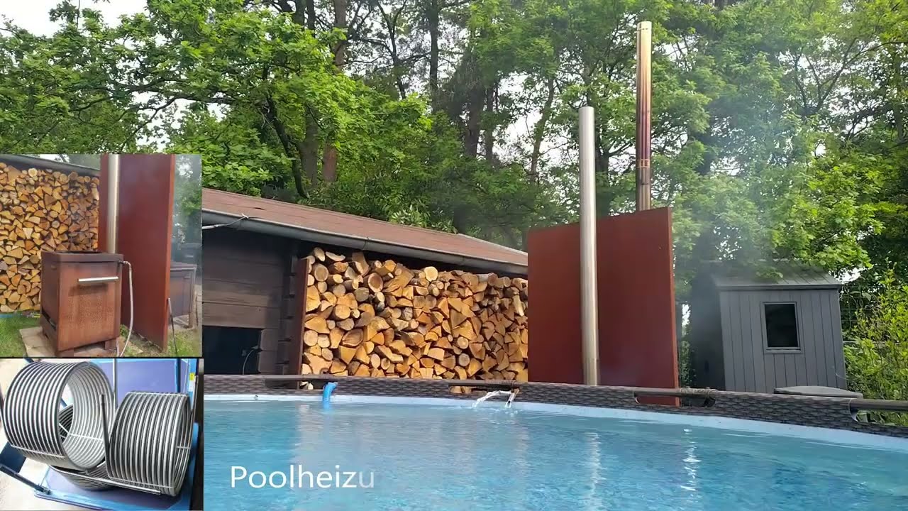 Poolheizung Poolofen Holz Feuer Edelstahlspirale Edelstahl Spirale Wärmetauscher Warmwassererzeugung