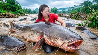 Fishing Alone After the Flood | Girl Catches Giant Fish in a Flooded Wild River