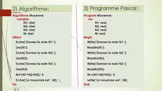 ُExercice 3: Programme en langage Pascal qui calcule la moyenne de trois notes