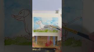 Painting little dachshund for Christmas cards watercolor timelapse #shorts #art #holidaydiy