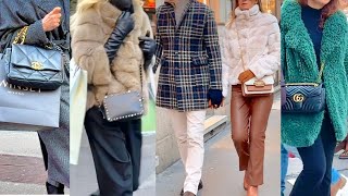 MILAN WINTER STREET FASHION 2024 ??WINTER OUTERWEAR WINTER COAT FAUX FUR ITALIAN STYLE #vanityfair