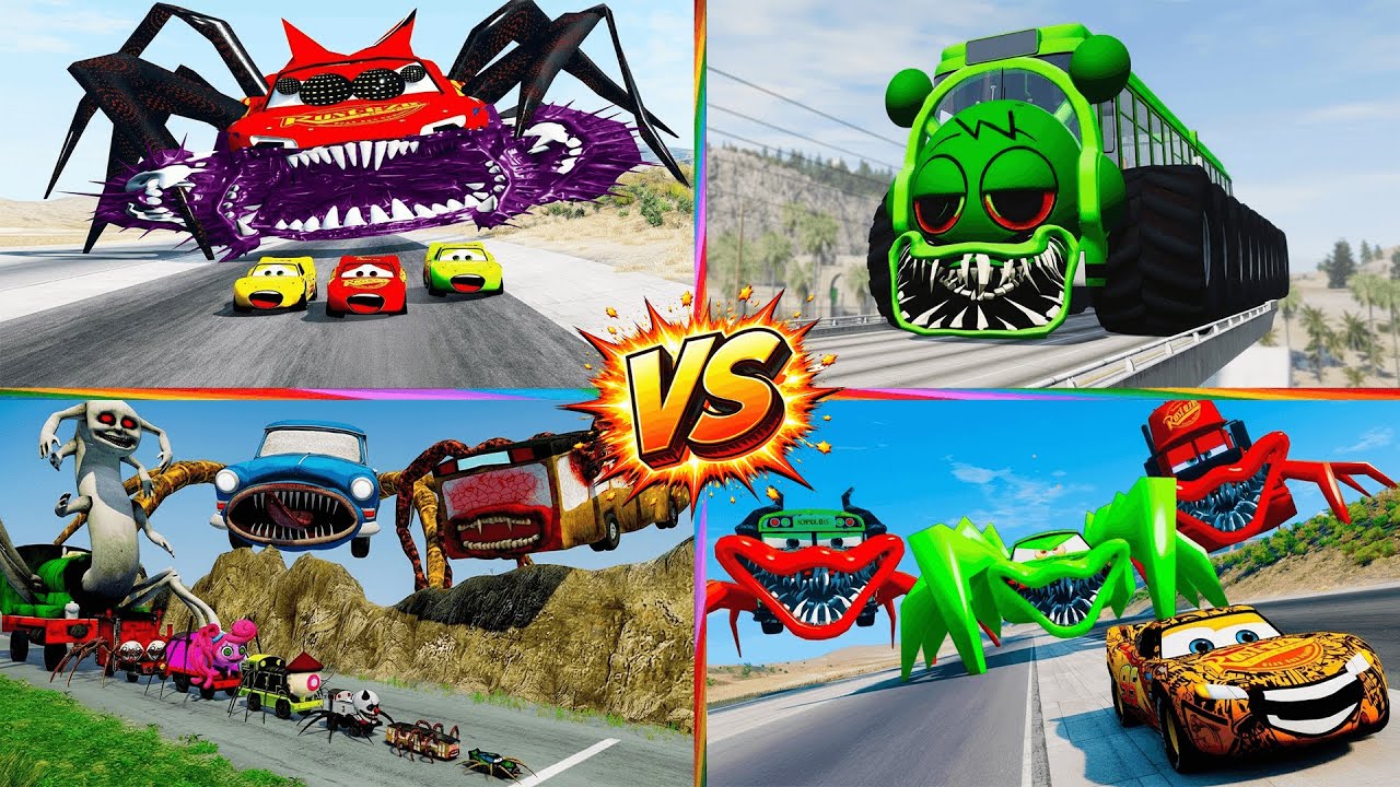 Zoombie MCqueen Tiles Hop EDM Rush 🎶🎵🎮 🏎️Monster Spider 🆚 TRUCK 🆚 Mcqueen Eater 🆚 Taxi Truck! /Tiles