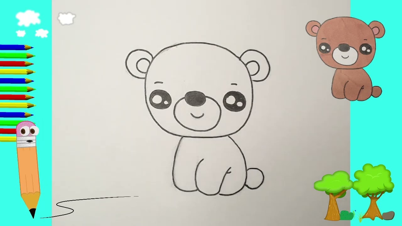 かわいい絵の描き方。 簡単な描画。クマ - YouTube