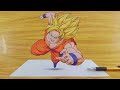 رسم غوكو سوبر سايان ثلاثي الابعاد | How to draw Goku Super Saiyan 3D