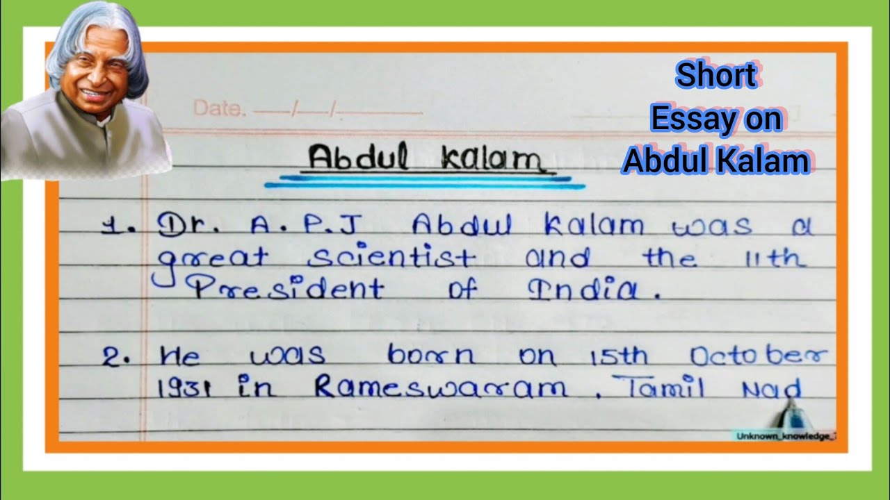 Short Abdul R 10 lines Essay on Dr.A.P.J.Abdul Kalam in English | Short note on Abdul ...