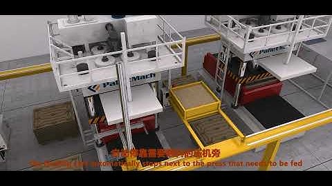 Automatic pressed wood pallet production line 3D video