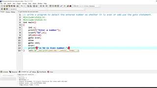 Detect the entered number as even or odd by goto function (basic) in c