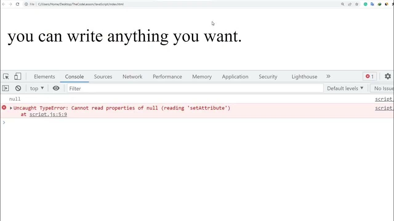 TypeError Cannot read property 'setAttribute' of Null in JavaScript